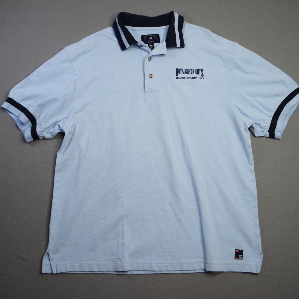 VTG Y2K Port Authority 100% Cotton Reno Sparks Nights Blue Polo Shirt Size Large